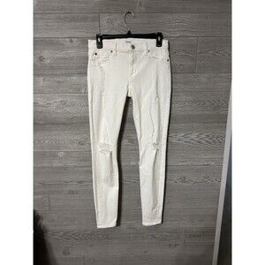 Hudson Midrise Nico Distressed‎ White Super Skinny Jeans Size 26